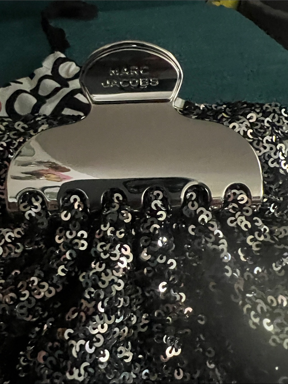 Sequin Clutch with Silver Hardware - clip clutch closure and red leather inside! - Picture 3 of 6